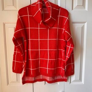 Orange and White Turtleneck Sweater with Cozy Knit